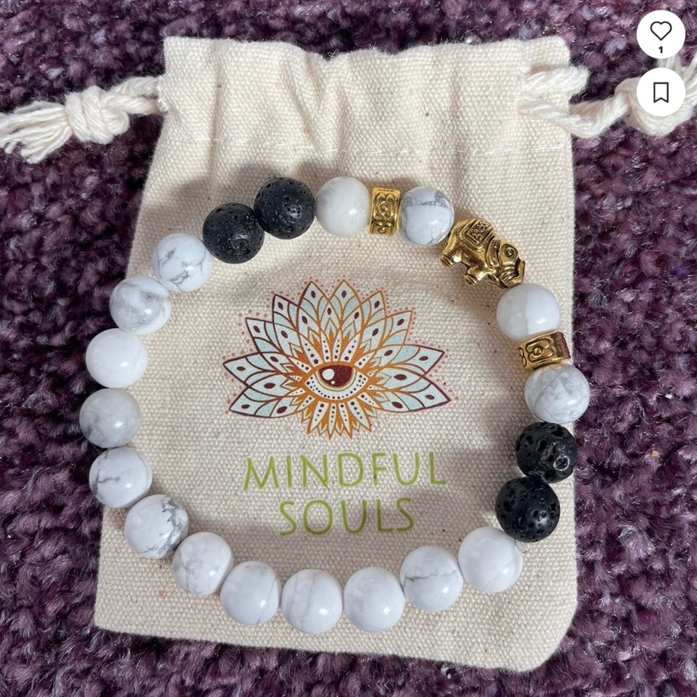 (3/30$) Mindfull Souls White Turquoise and Lava Stone Bracelet